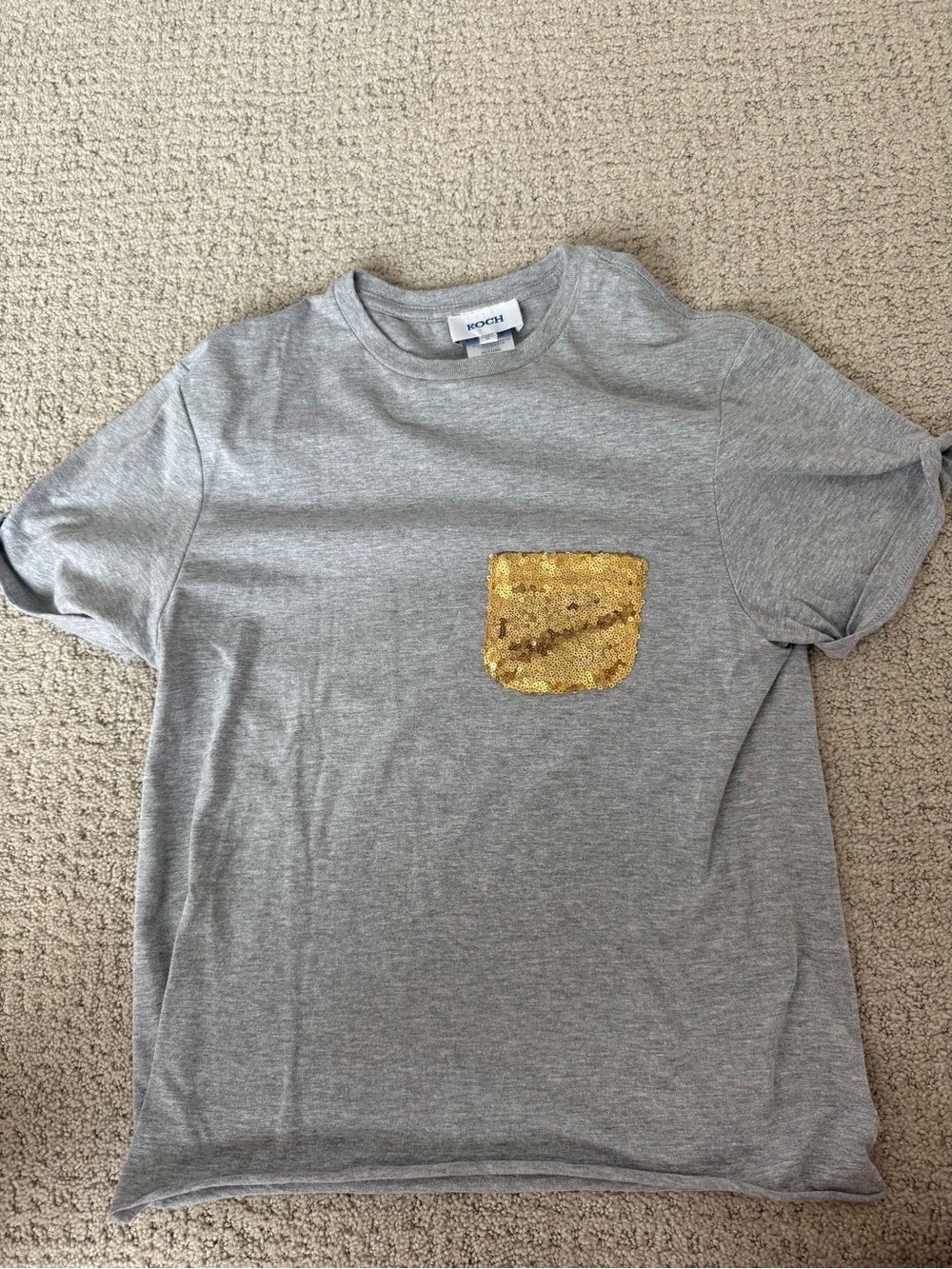 Zoe Karssen Gray Short Sleeve Tee with Gold Sequin Pocket